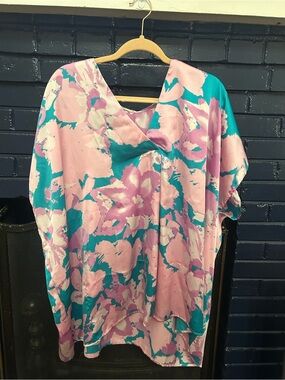 entro Pink and Teal Floral Print Top